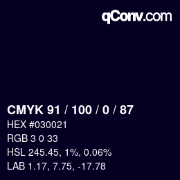 カラーコード: CMYK 91 / 100 / 0 / 87 | qconv.com