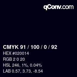 Color code: CMYK 91 / 100 / 0 / 92 | qconv.com