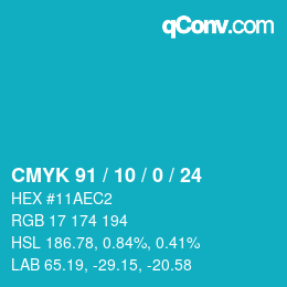 カラーコード: CMYK 91 / 10 / 0 / 24 | qconv.com