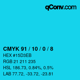 カラーコード: CMYK 91 / 10 / 0 / 8 | qconv.com