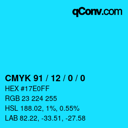 カラーコード: CMYK 91 / 12 / 0 / 0 | qconv.com