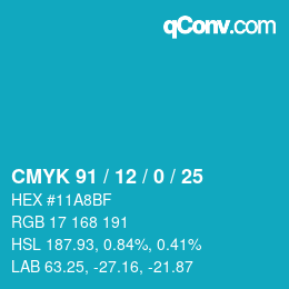 Color code: CMYK 91 / 12 / 0 / 25 | qconv.com