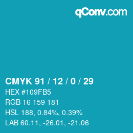 Color code: CMYK 91 / 12 / 0 / 29 | qconv.com