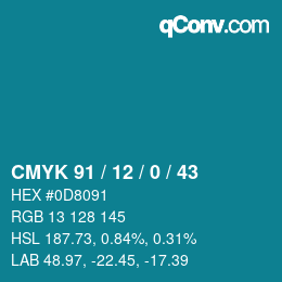 颜色代码: CMYK 91 / 12 / 0 / 43 | qconv.com
