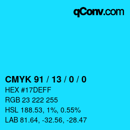 Color code: CMYK 91 / 13 / 0 / 0 | qconv.com