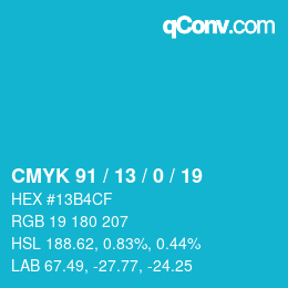 Color code: CMYK 91 / 13 / 0 / 19 | qconv.com