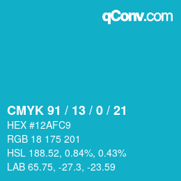 カラーコード: CMYK 91 / 13 / 0 / 21 | qconv.com