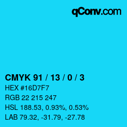カラーコード: CMYK 91 / 13 / 0 / 3 | qconv.com