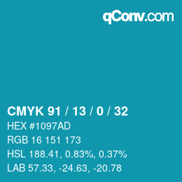 カラーコード: CMYK 91 / 13 / 0 / 32 | qconv.com