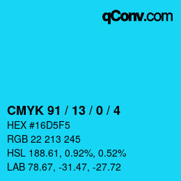 Color code: CMYK 91 / 13 / 0 / 4 | qconv.com
