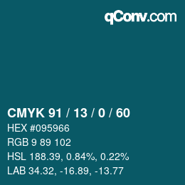 颜色代码: CMYK 91 / 13 / 0 / 60 | qconv.com