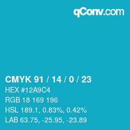 カラーコード: CMYK 91 / 14 / 0 / 23 | qconv.com