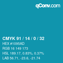 カラーコード: CMYK 91 / 14 / 0 / 32 | qconv.com