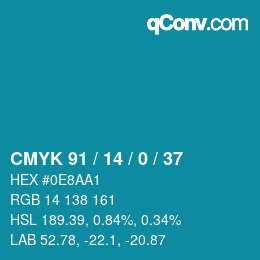 Color code: CMYK 91 / 14 / 0 / 37 | qconv.com