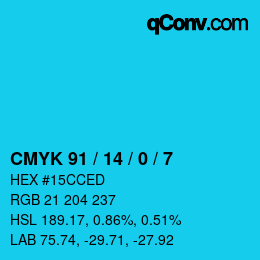 Color code: CMYK 91 / 14 / 0 / 7 | qconv.com