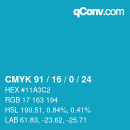 カラーコード: CMYK 91 / 16 / 0 / 24 | qconv.com