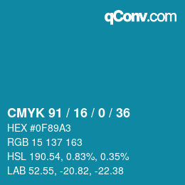 Color code: CMYK 91 / 16 / 0 / 36 | qconv.com