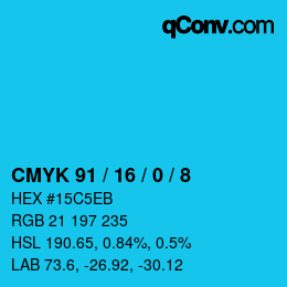 颜色代码: CMYK 91 / 16 / 0 / 8 | qconv.com
