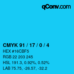 Color code: CMYK 91 / 17 / 0 / 4 | qconv.com