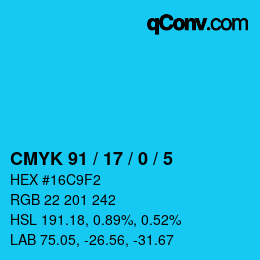 Color code: CMYK 91 / 17 / 0 / 5 | qconv.com