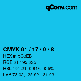 カラーコード: CMYK 91 / 17 / 0 / 8 | qconv.com