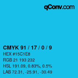 Color code: CMYK 91 / 17 / 0 / 9 | qconv.com