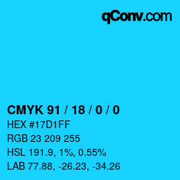 カラーコード: CMYK 91 / 18 / 0 / 0 | qconv.com
