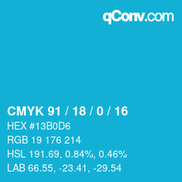 颜色代码: CMYK 91 / 18 / 0 / 16 | qconv.com