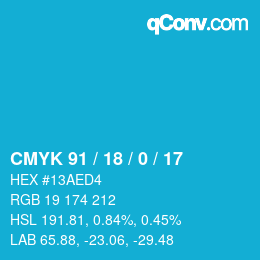 颜色代码: CMYK 91 / 18 / 0 / 17 | qconv.com