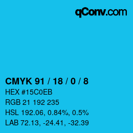 Color code: CMYK 91 / 18 / 0 / 8 | qconv.com