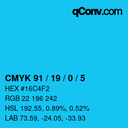 Color code: CMYK 91 / 19 / 0 / 5 | qconv.com