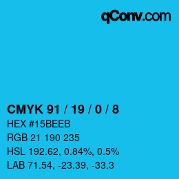 Color code: CMYK 91 / 19 / 0 / 8 | qconv.com