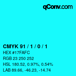 カラーコード: CMYK 91 / 1 / 0 / 1 | qconv.com