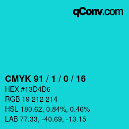 カラーコード: CMYK 91 / 1 / 0 / 16 | qconv.com