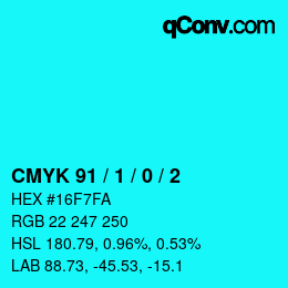 カラーコード: CMYK 91 / 1 / 0 / 2 | qconv.com