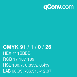 カラーコード: CMYK 91 / 1 / 0 / 26 | qconv.com