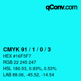 カラーコード: CMYK 91 / 1 / 0 / 3 | qconv.com