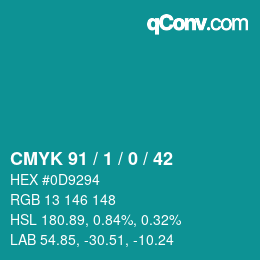 カラーコード: CMYK 91 / 1 / 0 / 42 | qconv.com