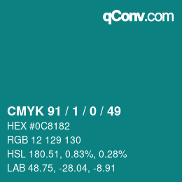 カラーコード: CMYK 91 / 1 / 0 / 49 | qconv.com