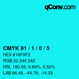 カラーコード: CMYK 91 / 1 / 0 / 5 | qconv.com