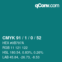 颜色代码: CMYK 91 / 1 / 0 / 52 | qconv.com