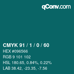 カラーコード: CMYK 91 / 1 / 0 / 60 | qconv.com