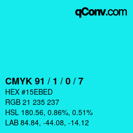 Color code: CMYK 91 / 1 / 0 / 7 | qconv.com