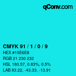 カラーコード: CMYK 91 / 1 / 0 / 9 | qconv.com
