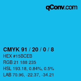 Color code: CMYK 91 / 20 / 0 / 8 | qconv.com