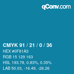カラーコード: CMYK 91 / 21 / 0 / 36 | qconv.com