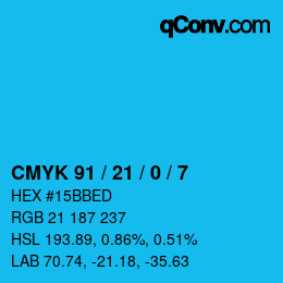 颜色代码: CMYK 91 / 21 / 0 / 7 | qconv.com