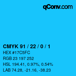 Color code: CMYK 91 / 22 / 0 / 1 | qconv.com