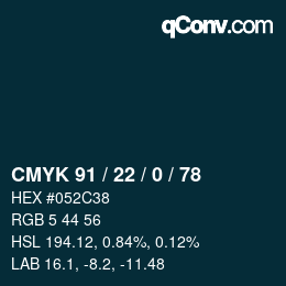 颜色代码: CMYK 91 / 22 / 0 / 78 | qconv.com