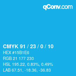 颜色代码: CMYK 91 / 23 / 0 / 10 | qconv.com